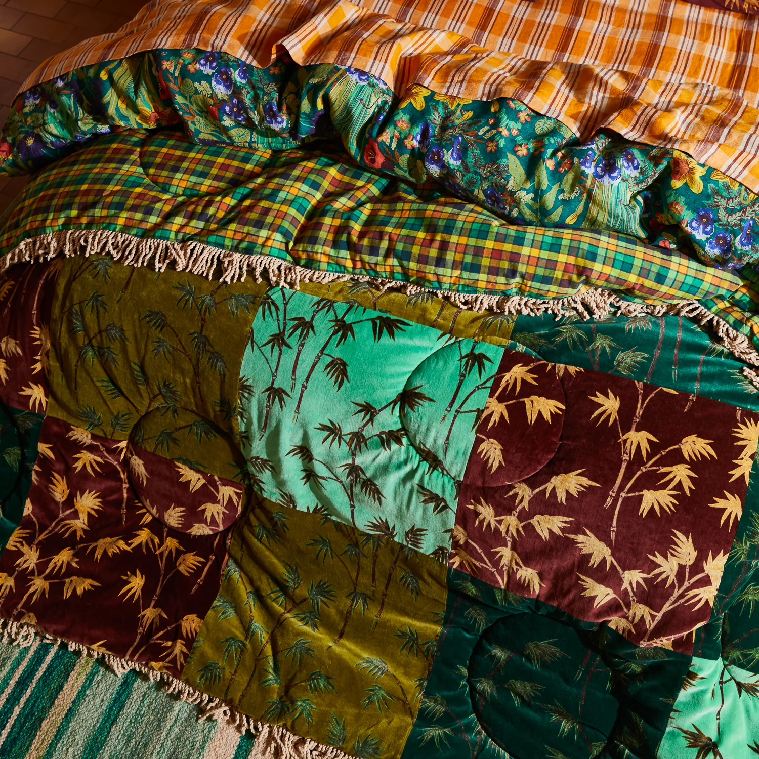 Aneta Patchwork Velvet Bedcover - Image 4