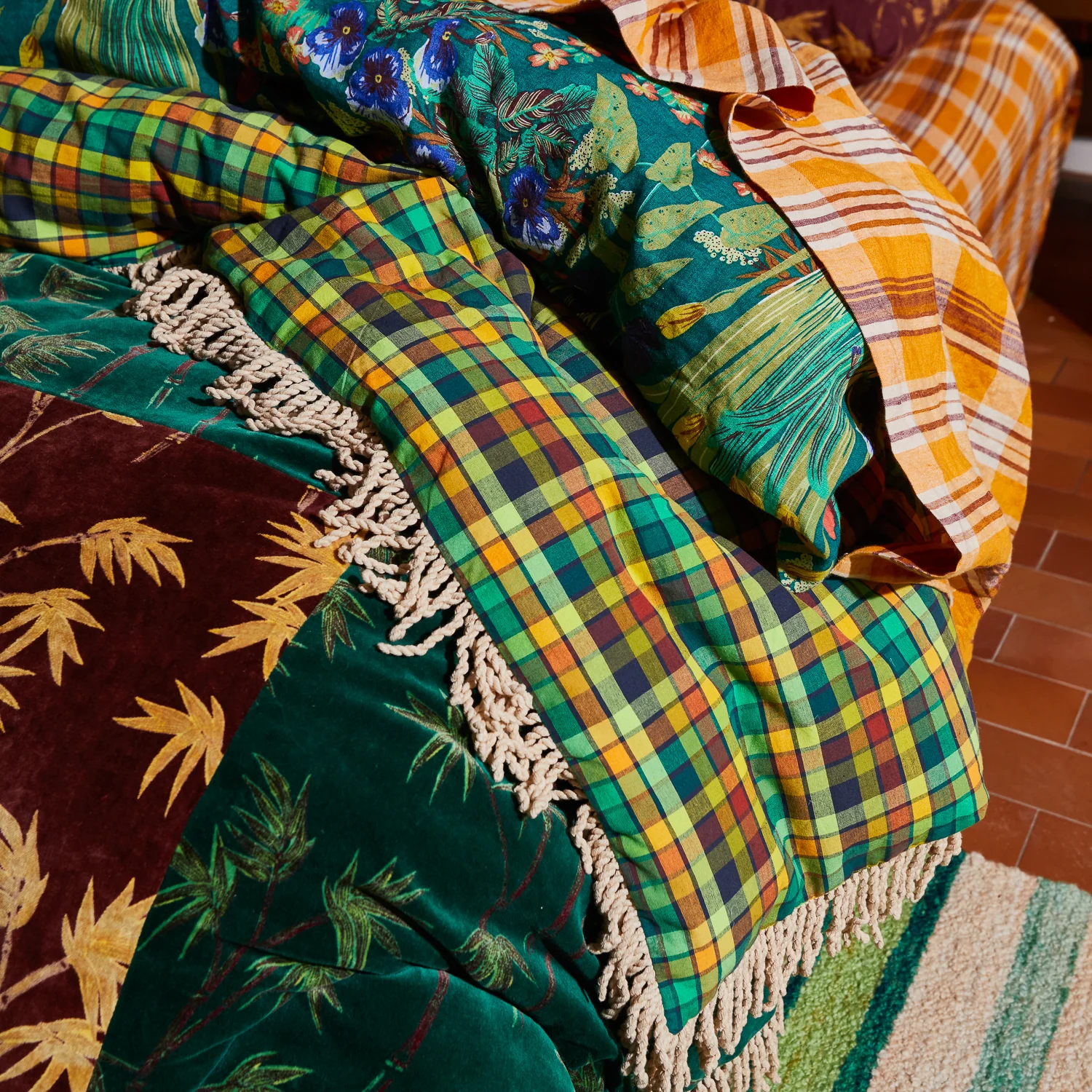 Aneta Patchwork Velvet Bedcover - Image 7