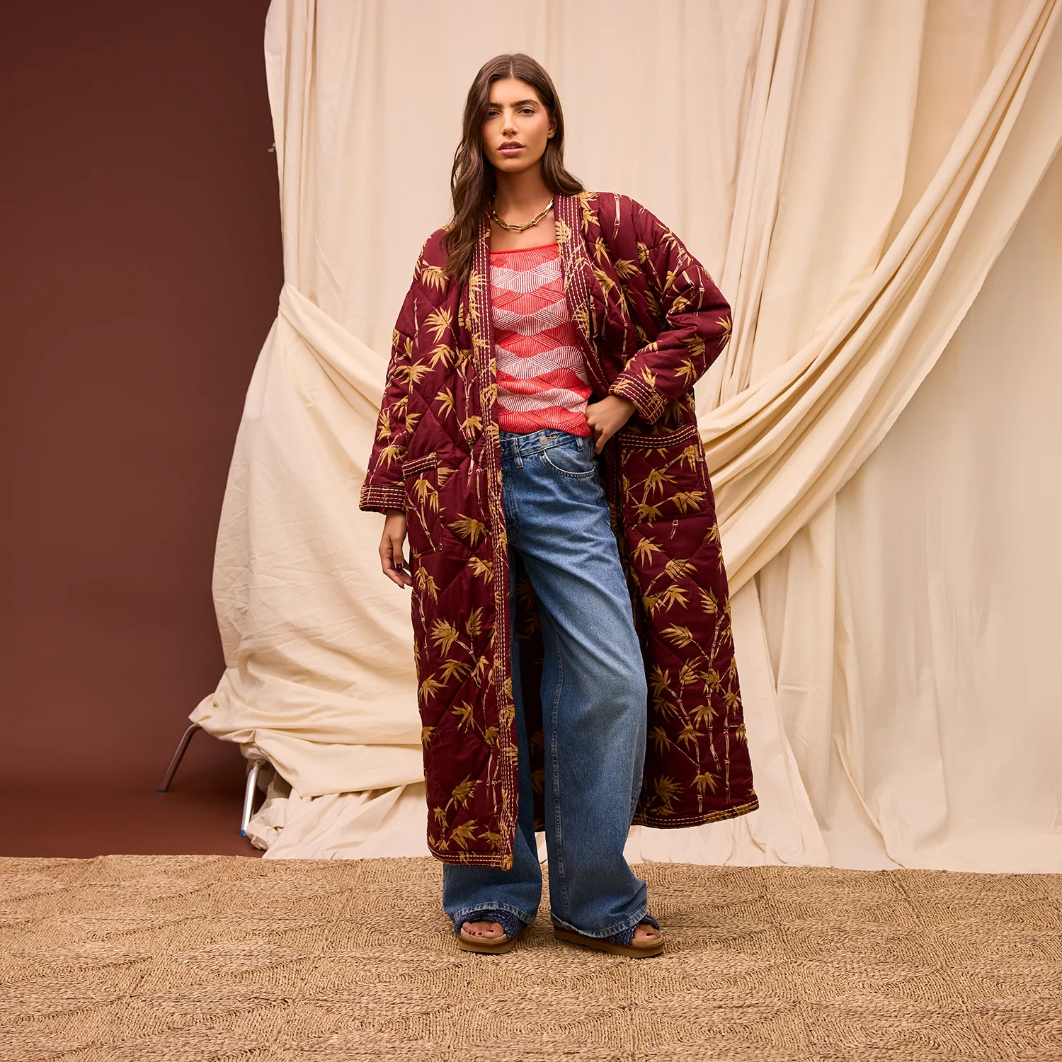 Aneta Quilted Robe - Rosewood - Image 3