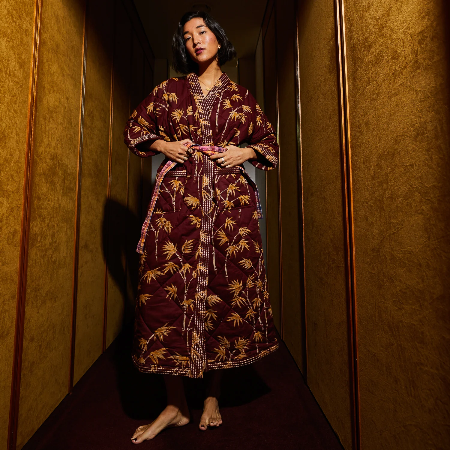 Aneta Quilted Robe - Rosewood - Image 9