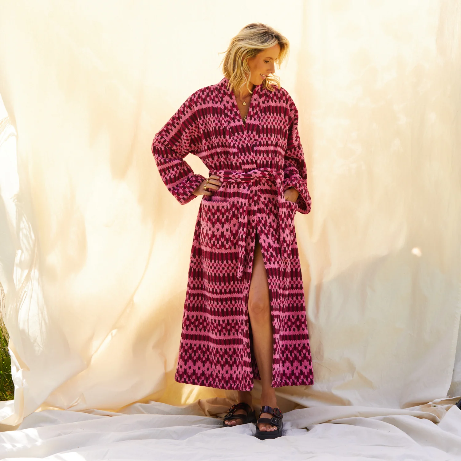 Arlette Towelling Robe - Cosmo Pink - Image 2