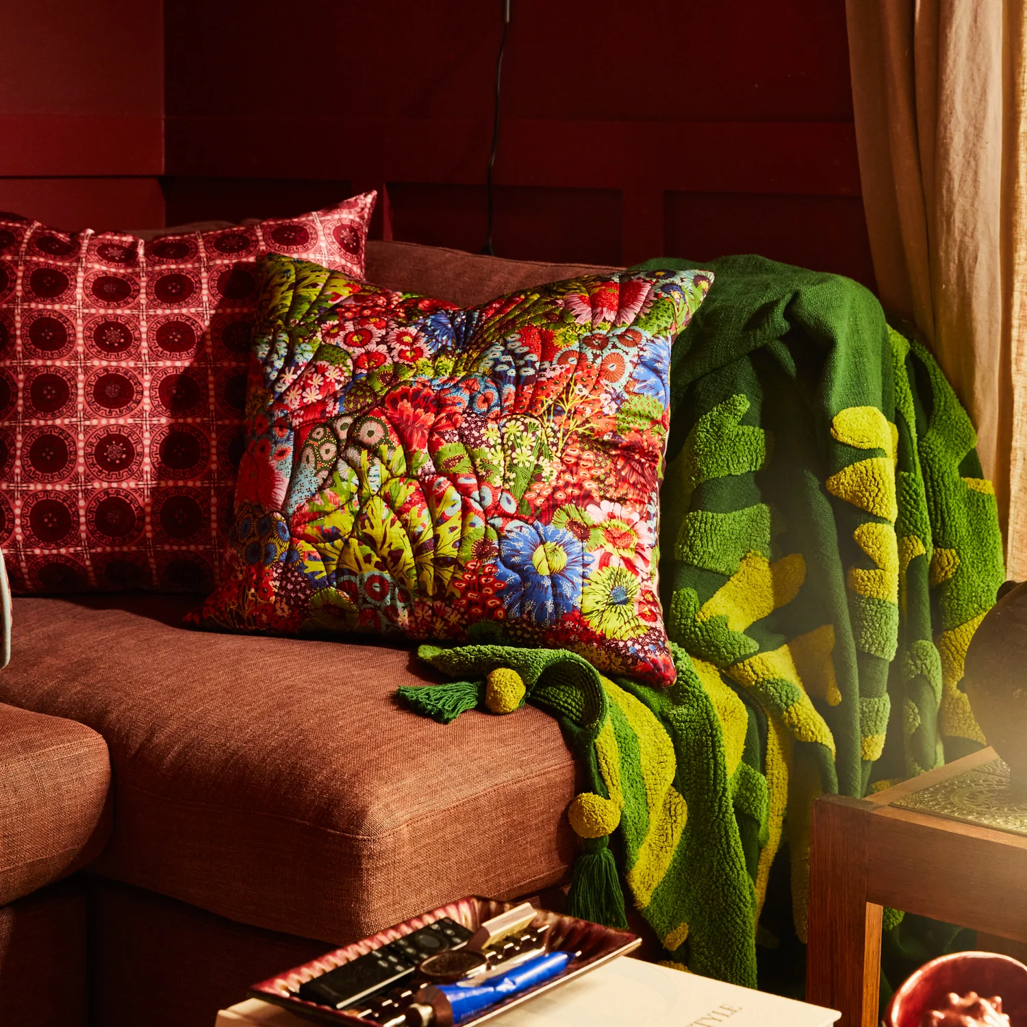 Cora Quilted Cushion - Garnet - Image 6