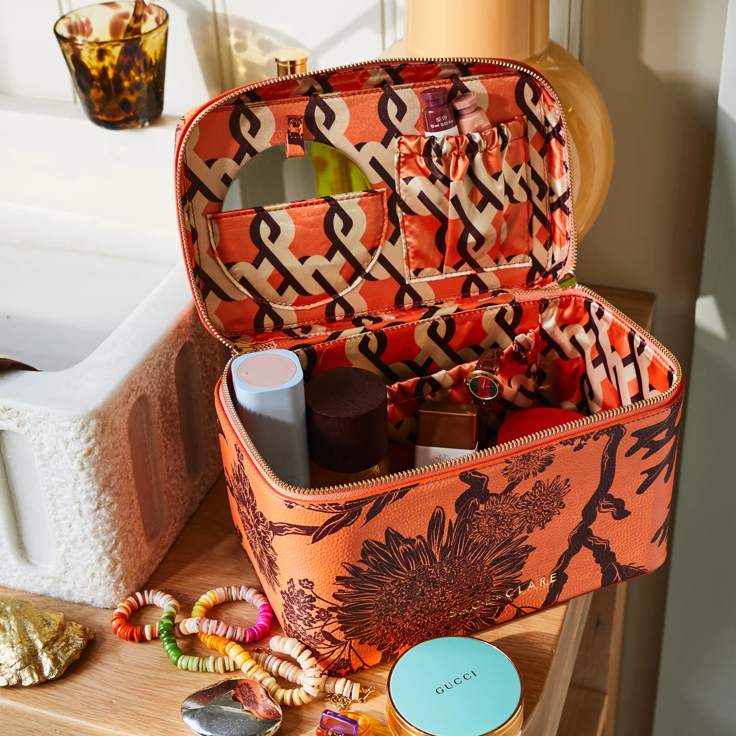Delphine Large Vanity Case - Vivid Coral - Image 2
