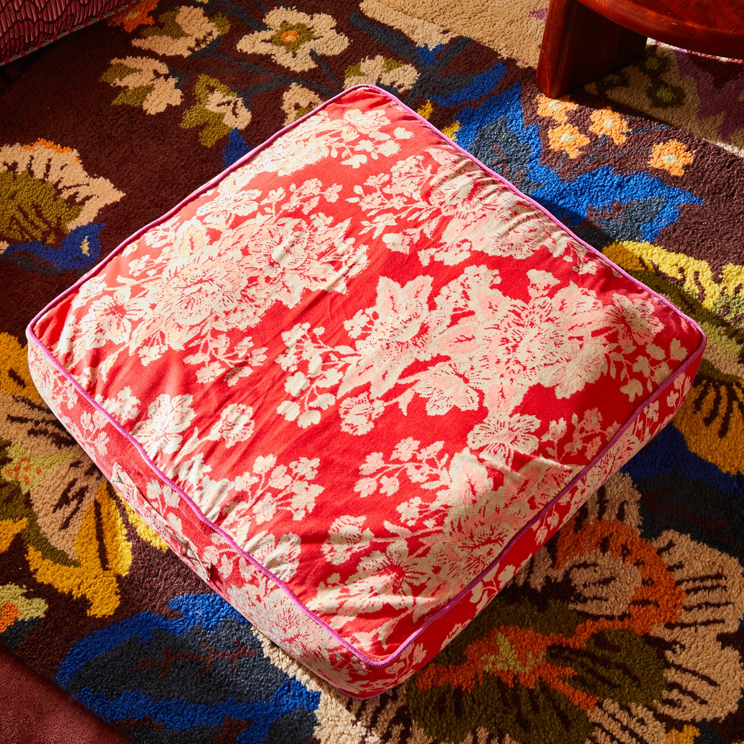 Hazel Velvet Floor Cushion - Vermillion - Image 2