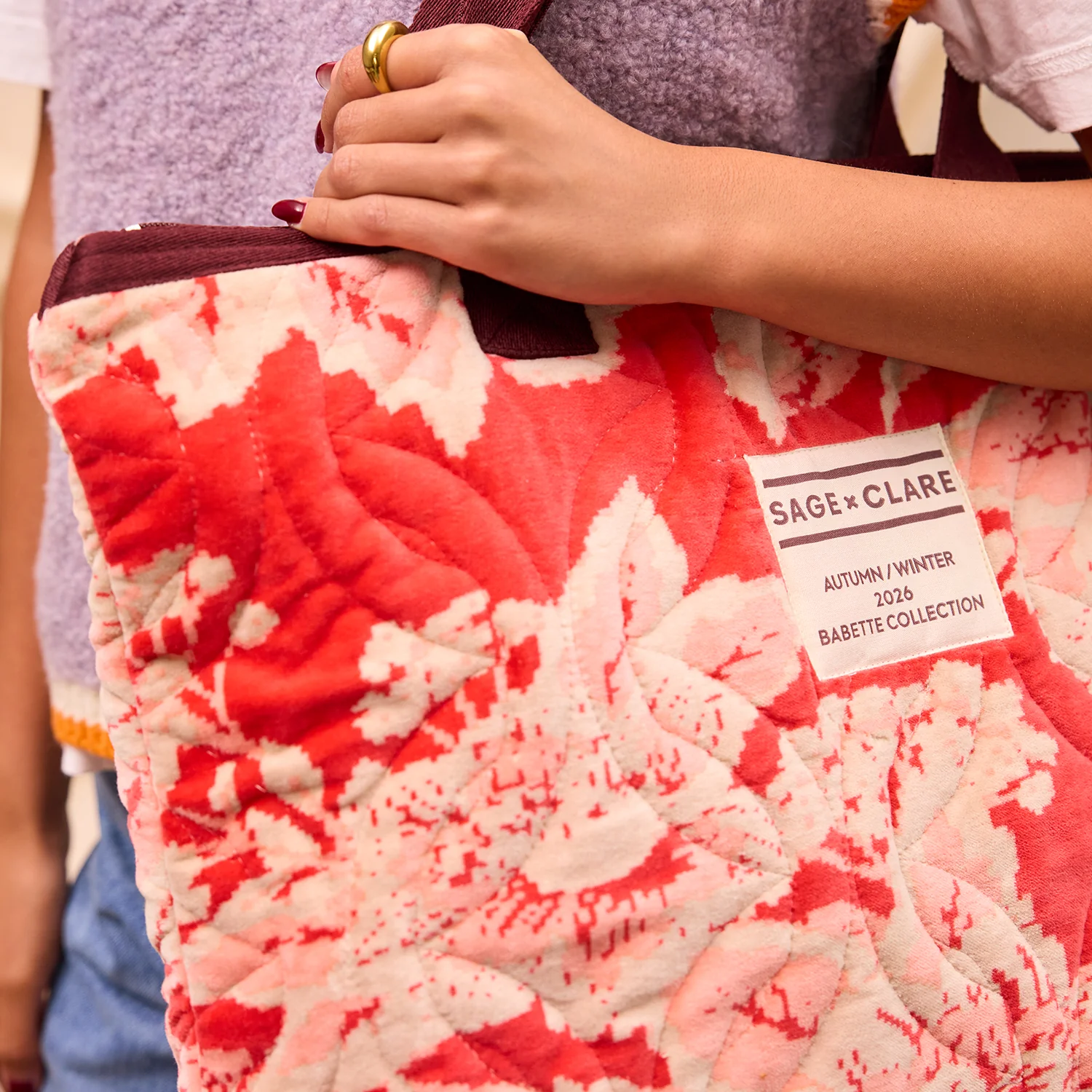Hazel Velvet Tote Bag - Image 3