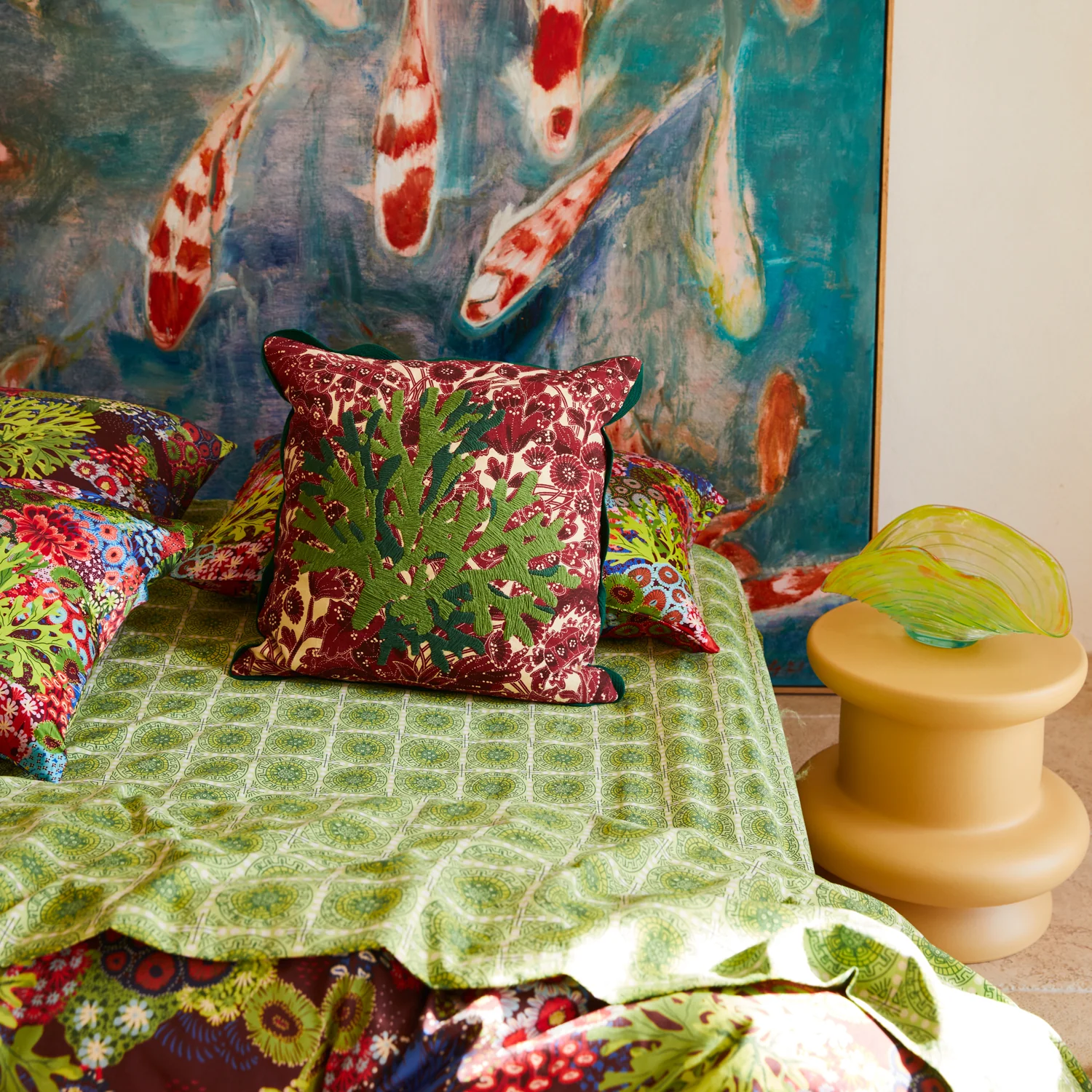 Lucia Embroidered Cushion - Crimson - Image 2