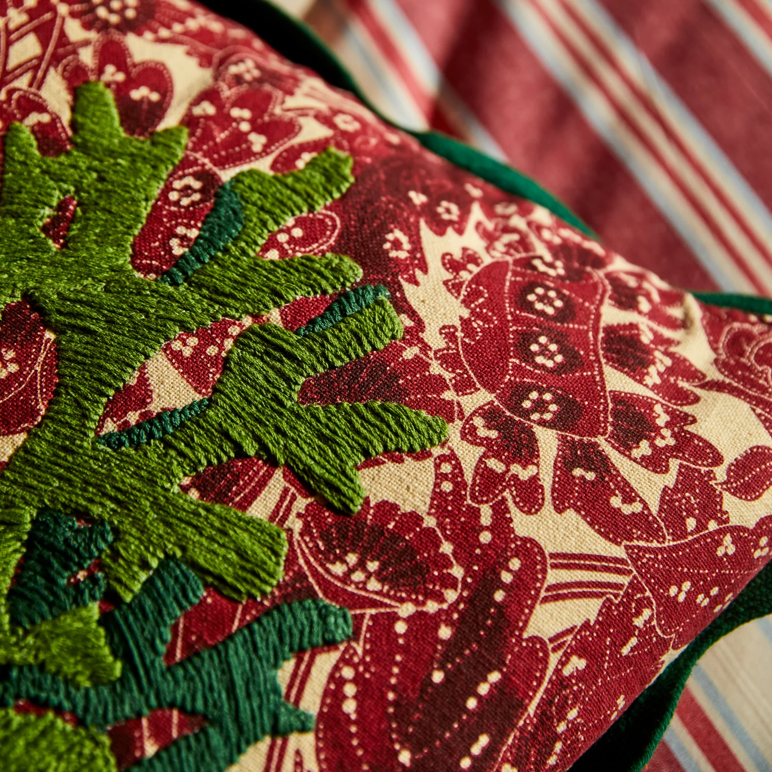 Lucia Embroidered Cushion - Crimson - Image 3