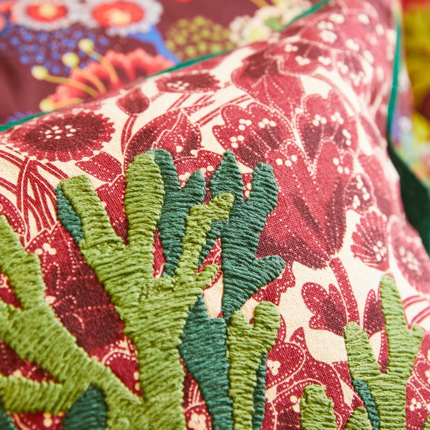 Lucia Embroidered Cushion - Crimson - Image 6