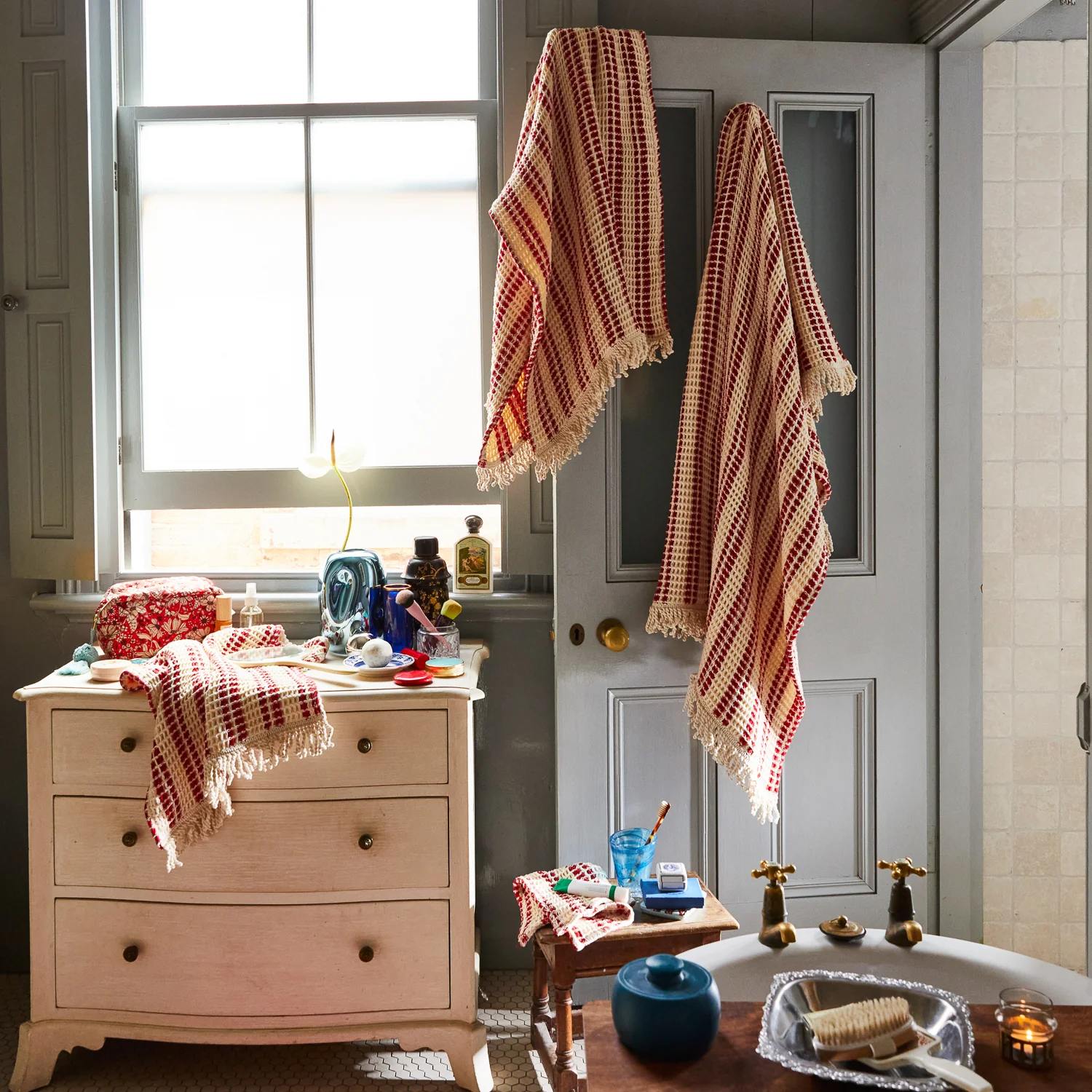 Lucien Waffle Towel - Scarlet - Image 3