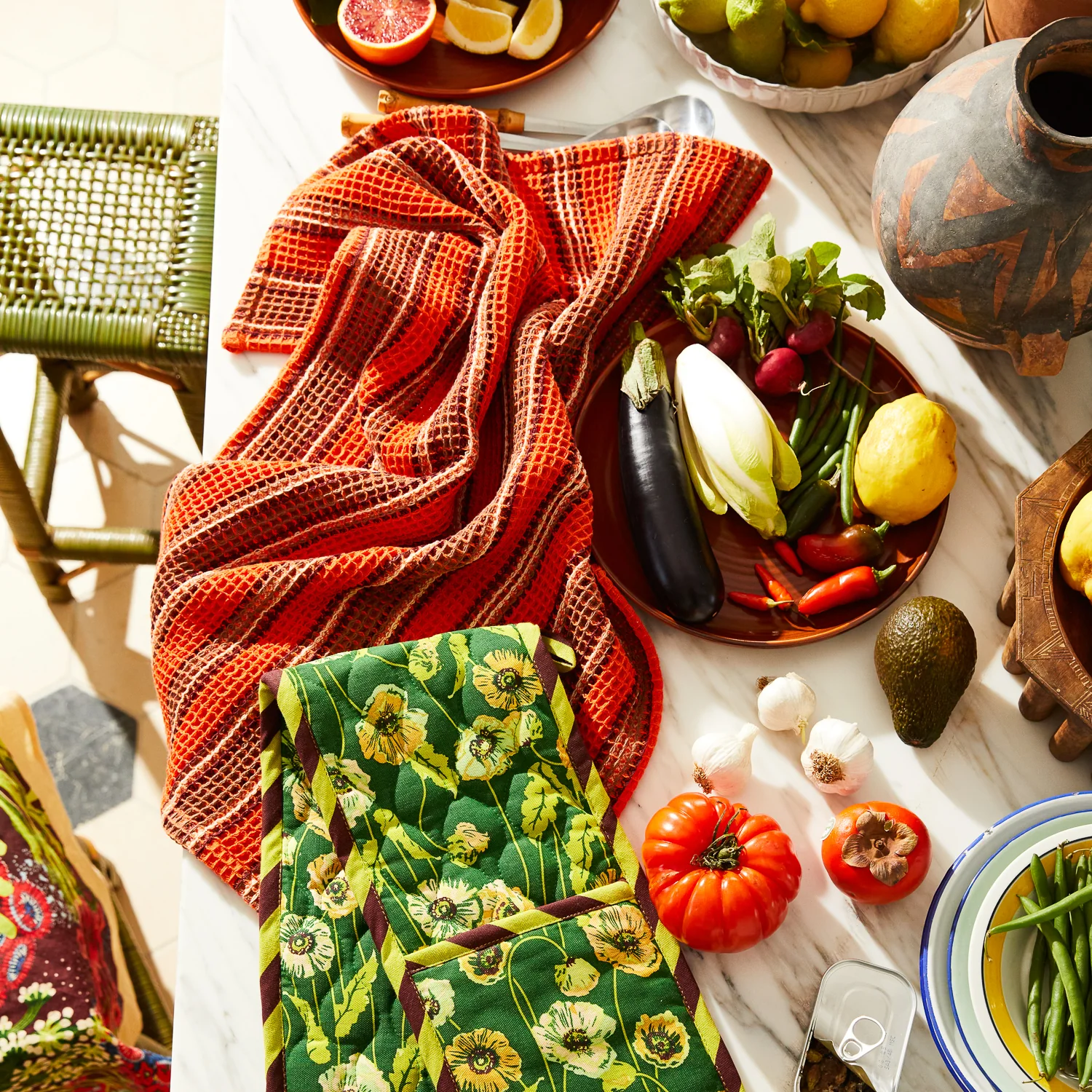 Selene Stripe Tea Towel - Flame - Image 3