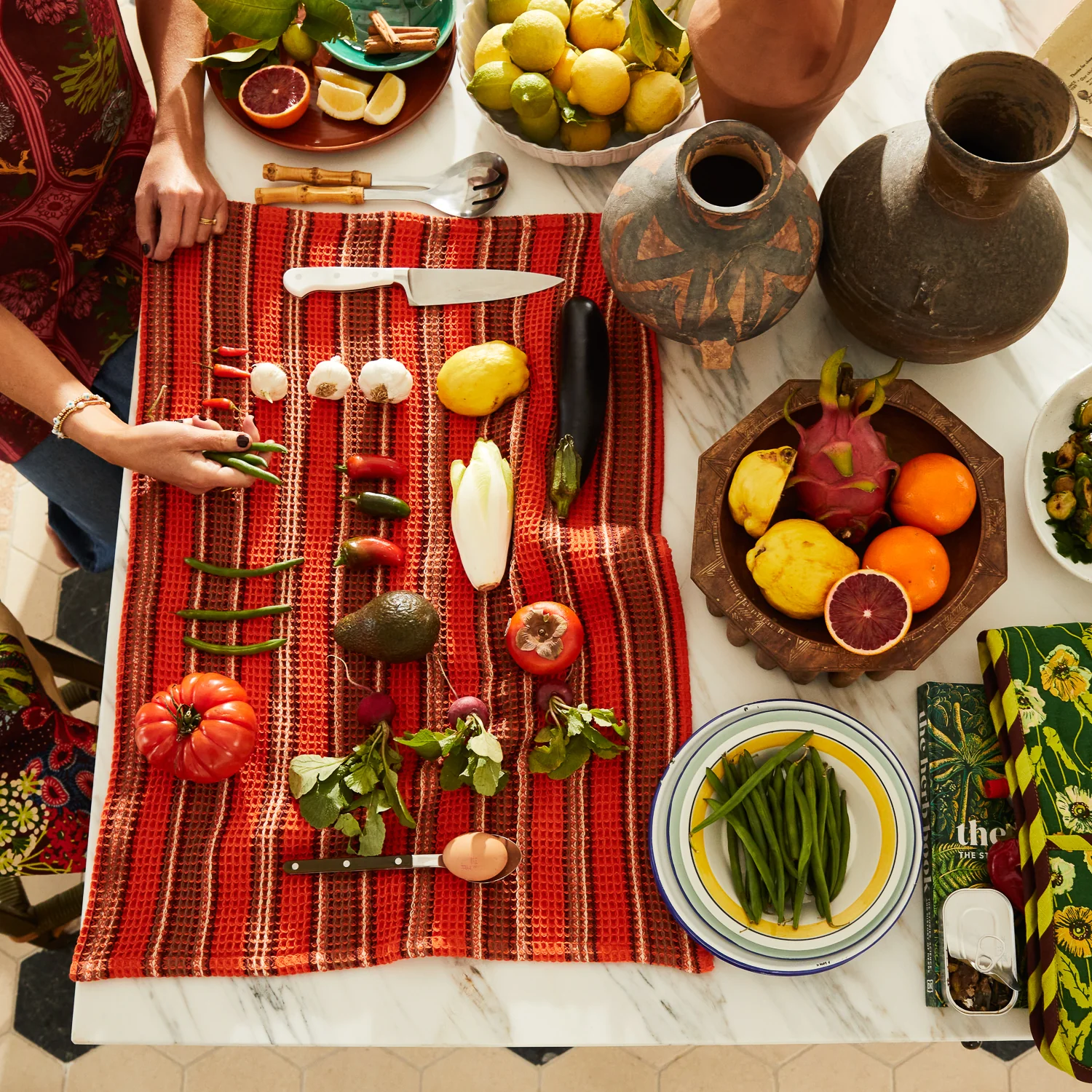 Selene Stripe Tea Towel - Flame - Image 5