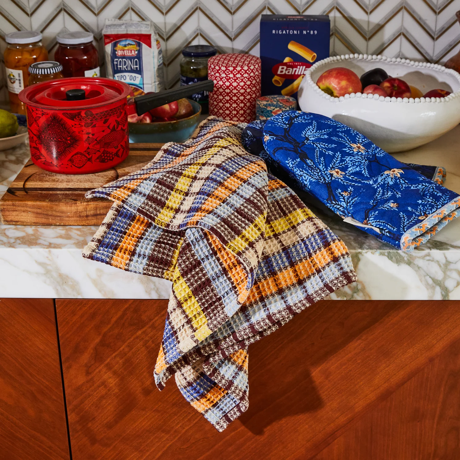 Stela Check Tea Towel - Cornflower - Image 2