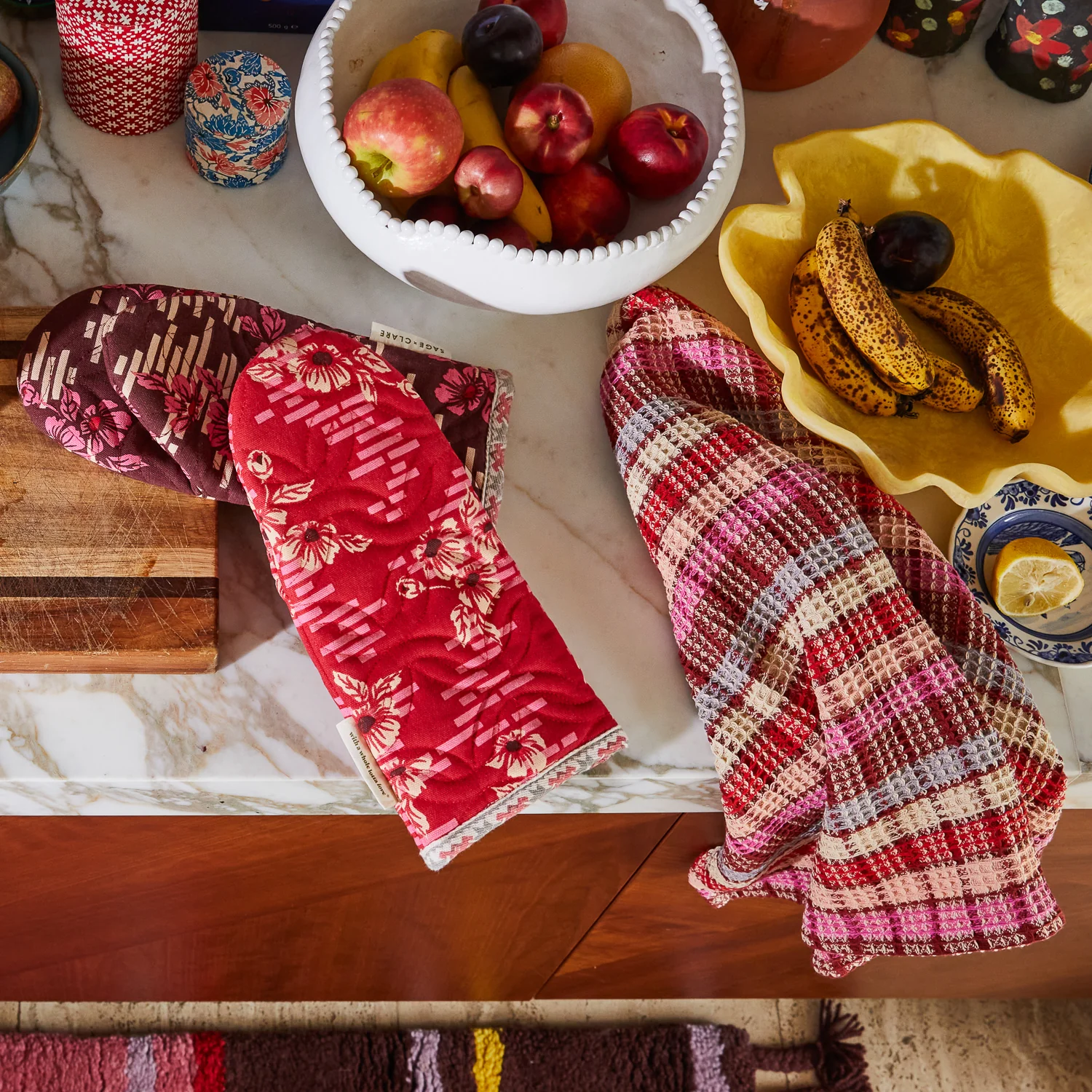 Stela Check Tea Towel - Pansy - Image 2