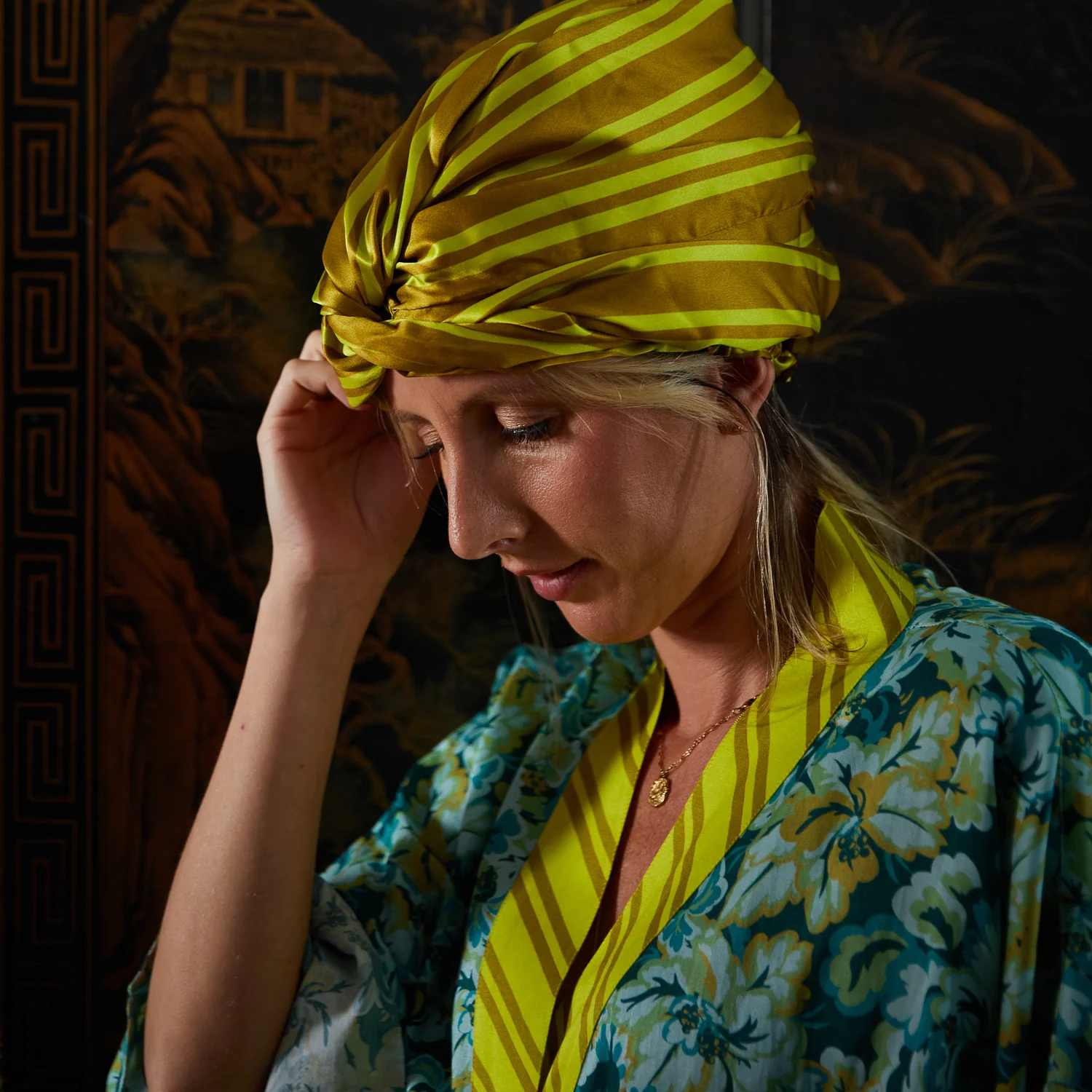 Taylor Silk Hair Turban - Olive - Image 2