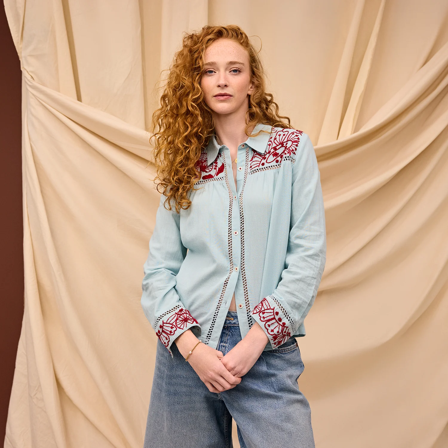 Vivianna Embroidered Shirt - Cerulean - Image 2