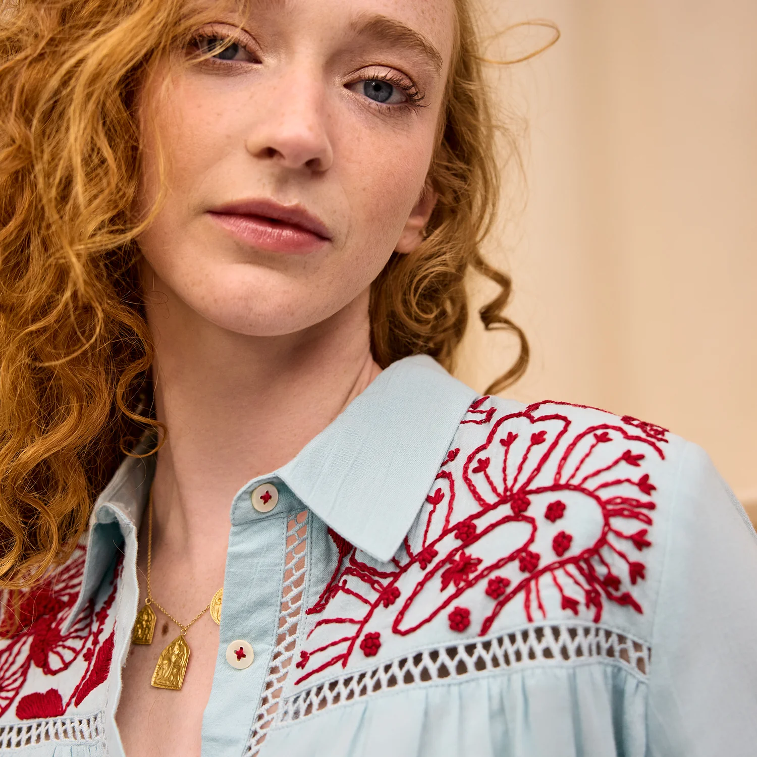 Vivianna Embroidered Shirt - Cerulean - Image 3