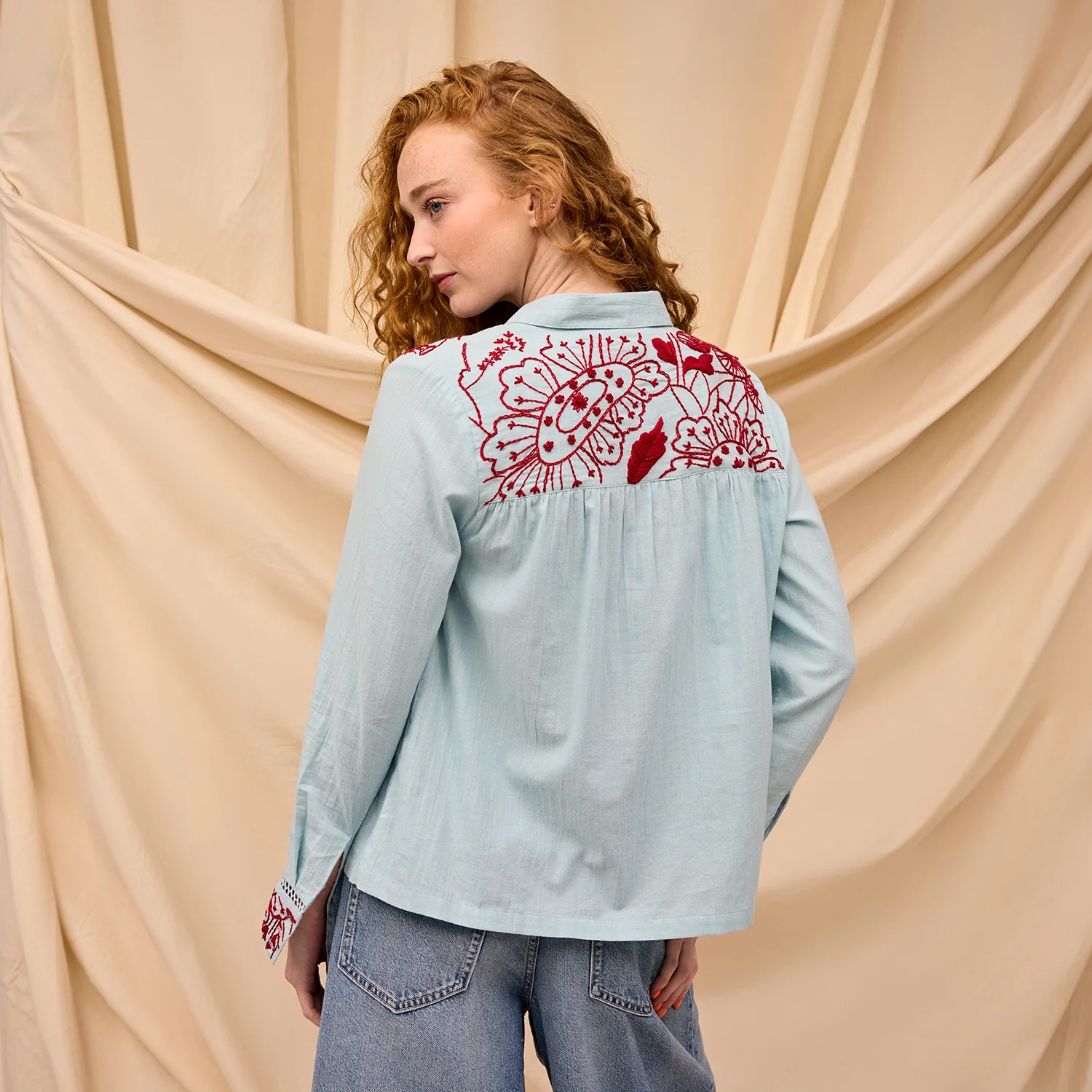 Vivianna Embroidered Shirt - Cerulean - Image 8