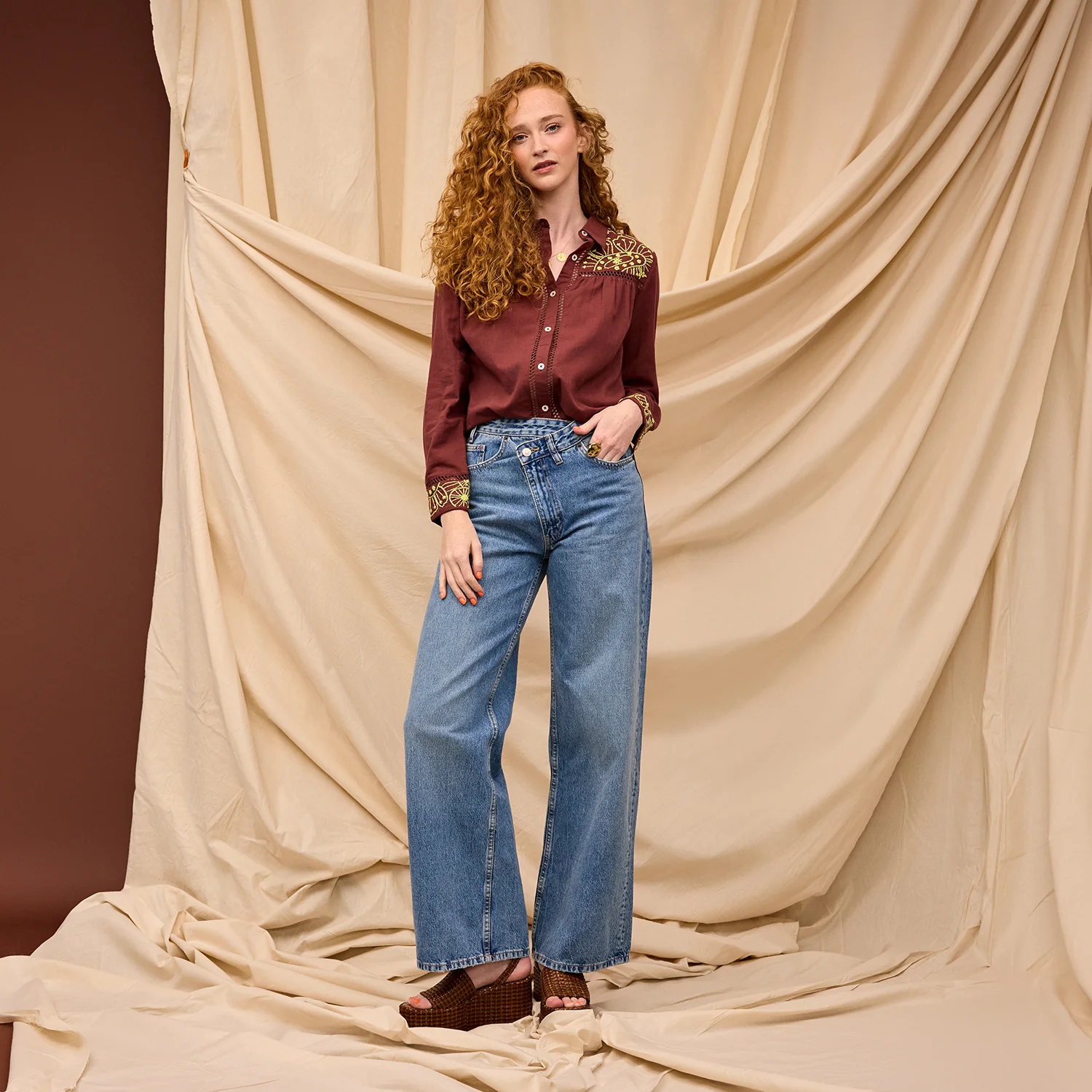 Vivianna Embroidered Shirt - Garnet - Image 6