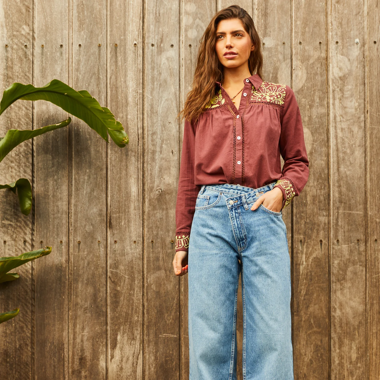 Vivianna Embroidered Shirt - Garnet - Image 7
